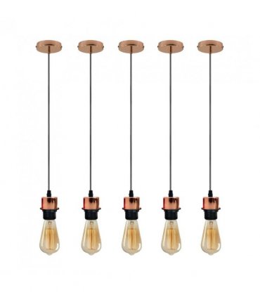 5 Pack Industrial Rose Gold Pendant Light, Lampshade Addable E27 Lamp Holder Light,