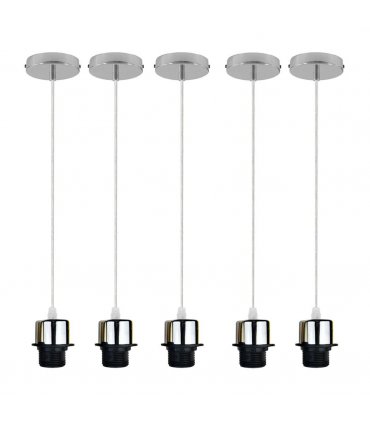 5 Pack Industrial Chrome Pendant Light, Lampshade Addable E27 Lamp Holder Light, E27 UK Holder Set With PVC Cable.