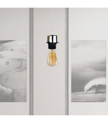 5 Pack Industrial Chrome Pendant Light, Lampshade Addable E27 Lamp Holder Light, E27 UK Holder Set With PVC Cable.