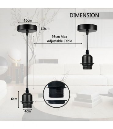 5 Pack Industrial Chrome Pendant Light, Lampshade Addable E27 Lamp Holder Light, E27 UK Holder Set With PVC Cable.