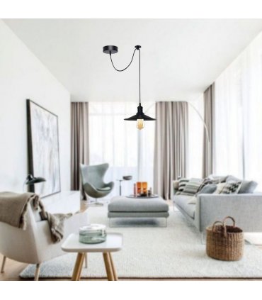 Black Vintage 1 Head Cone shaped shade Ceiling Pendant Light Fitting with Adjustable Cord Hanging Light Fixture