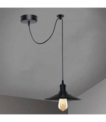 Black Vintage 1 Head Cone shaped shade Ceiling Pendant Light Fitting with Adjustable Cord Hanging Light Fixture