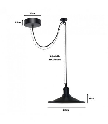 Black Vintage 1 Head Cone shaped shade Ceiling Pendant Light Fitting with Adjustable Cord Hanging Light Fixture