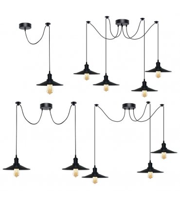 Black Vintage 2 Head Cone shaped shade Ceiling Pendant Light Fitting with Adjustable Cord Hanging Light Fixture