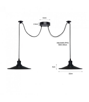 Black Vintage 2 Head Cone shaped shade Ceiling Pendant Light Fitting with Adjustable Cord Hanging Light Fixture