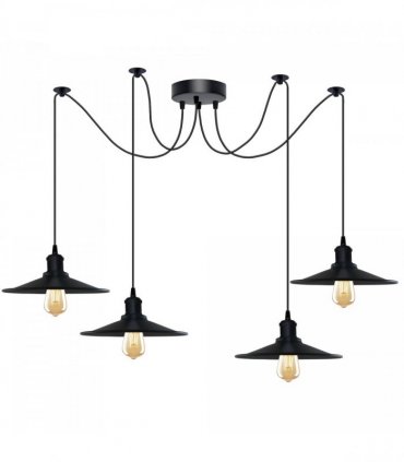 Black Vintage 4 Head Cone shaped shade Ceiling Pendant Light Fitting with Adjustable Cord Hanging Light Fixture