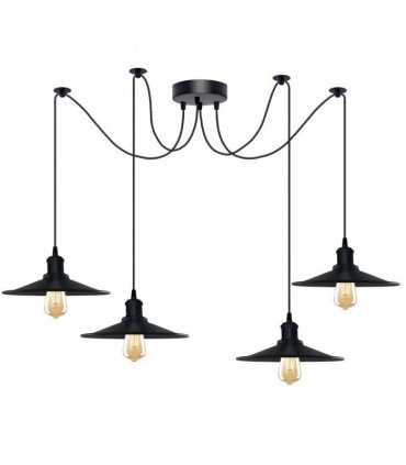 Black Vintage 4 Head Cone shaped shade Ceiling Pendant Light Fitting with Adjustable Cord Hanging Light Fixture