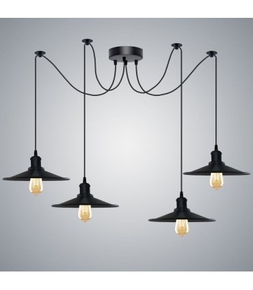 Black Vintage 4 Head Cone shaped shade Ceiling Pendant Light Fitting with Adjustable Cord Hanging Light Fixture