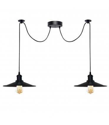 Black Vintage 2 Head Cone shaped shade Ceiling Pendant Light Fitting with Adjustable Cord Hanging Light Fixture