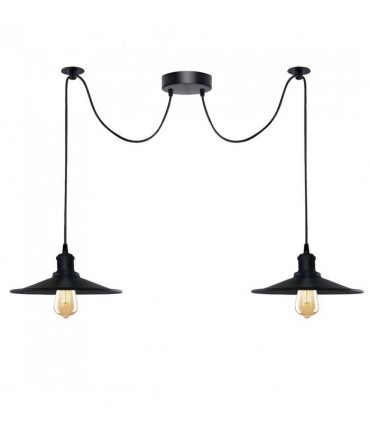 Black Vintage 2 Head Cone shaped shade Ceiling Pendant Light Fitting with Adjustable Cord Hanging Light Fixture