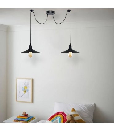 Black Vintage 2 Head Cone shaped shade Ceiling Pendant Light Fitting with Adjustable Cord Hanging Light Fixture