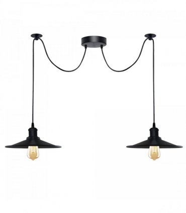 Black Vintage 2 Head Cone shaped shade Ceiling Pendant Light Fitting with Adjustable Cord Hanging Light Fixture