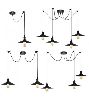 Black Vintage 3 Head Cone shaped shade Ceiling Pendant Light Fitting with Adjustable Cord Hanging Light Fixture