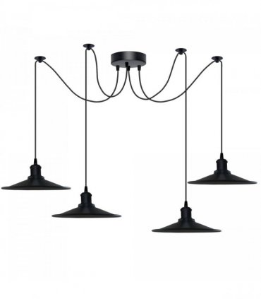Black Vintage 4 Head Cone shaped shade Ceiling Pendant Light Fitting with Adjustable Cord Hanging Light Fixture