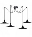 Black Vintage 4 Head Cone shaped shade Ceiling Pendant Light Fitting with Adjustable Cord Hanging Light Fixture