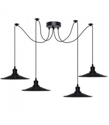 Black Vintage 4 Head Cone shaped shade Ceiling Pendant Light Fitting with Adjustable Cord Hanging Light Fixture