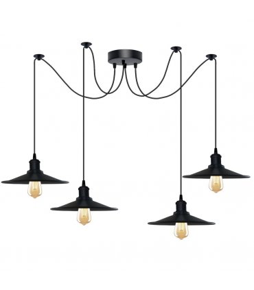 Black Vintage 4 Head Cone shaped shade Ceiling Pendant Light Fitting with Adjustable Cord Hanging Light Fixture