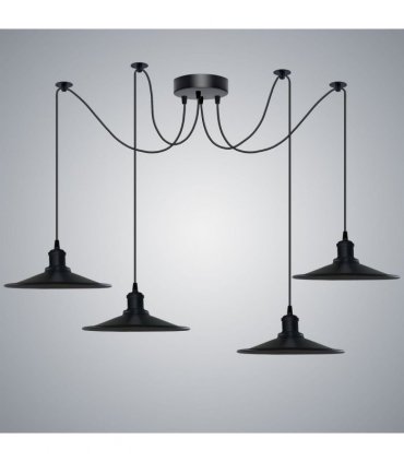 Black Vintage 4 Head Cone shaped shade Ceiling Pendant Light Fitting with Adjustable Cord Hanging Light Fixture