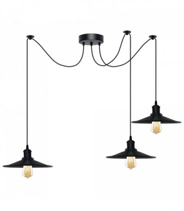 Black Vintage 3 Head Cone shaped shade Ceiling Pendant Light Fitting with Adjustable Cord Hanging Light Fixture