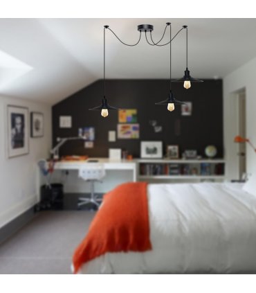 Black Vintage 3 Head Cone shaped shade Ceiling Pendant Light Fitting with Adjustable Cord Hanging Light Fixture