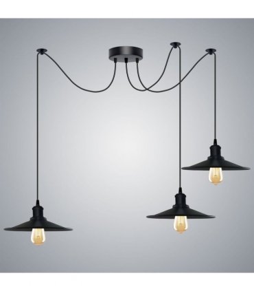Black Vintage 3 Head Cone shaped shade Ceiling Pendant Light Fitting with Adjustable Cord Hanging Light Fixture