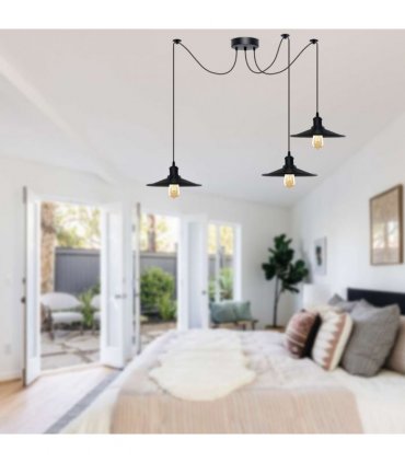 Black Vintage 3 Head Cone shaped shade Ceiling Pendant Light Fitting with Adjustable Cord Hanging Light Fixture