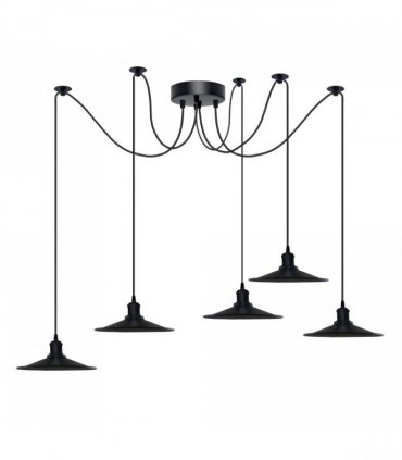 Black Vintage 5 Head Cone shaped shade Ceiling Pendant Light Fitting with Adjustable Cord Hanging Light Fixture