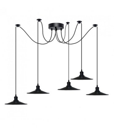 Black Vintage 5 Head Cone shaped shade Ceiling Pendant Light Fitting with Adjustable Cord Hanging Light Fixture