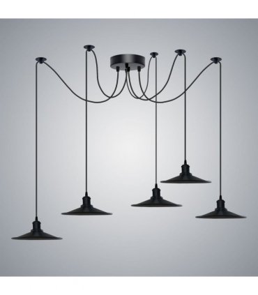 Black Vintage 5 Head Cone shaped shade Ceiling Pendant Light Fitting with Adjustable Cord Hanging Light Fixture