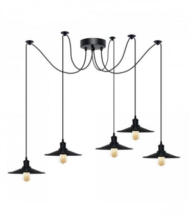 Black Vintage 5 Head Cone shaped shade Ceiling Pendant Light Fitting with Adjustable Cord Hanging Light Fixture
