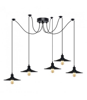Black Vintage 5 Head Cone shaped shade Ceiling Pendant Light Fitting with Adjustable Cord Hanging Light Fixture