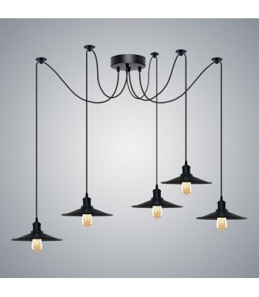 Black Vintage 5 Head Cone shaped shade Ceiling Pendant Light Fitting with Adjustable Cord Hanging Light Fixture