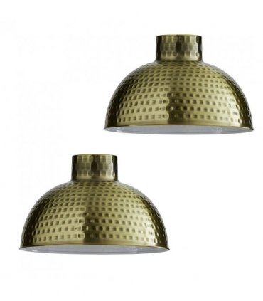 2 Pack Green Brass Retro Easy Fit Lamp Light Shade E27 Base Pendant Metal 26cm Dome Shape Large Lamp Shades