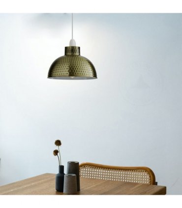 2 Pack Green Brass Retro Easy Fit Lamp Light Shade E27 Base Pendant Metal 26cm Dome Shape Large Lamp Shades
