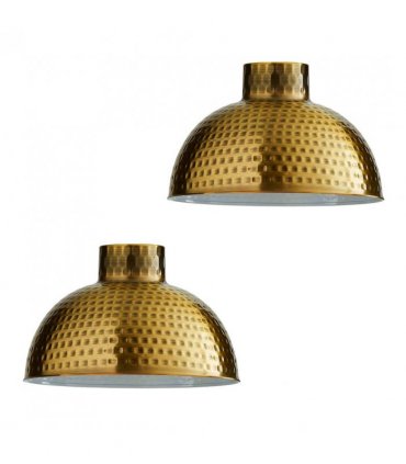 2 Pack Yellow Brass Retro Easy Fit Lamp Light Shade E27 Base Pendant Metal 26cm Dome Shape Large Lamp Shades