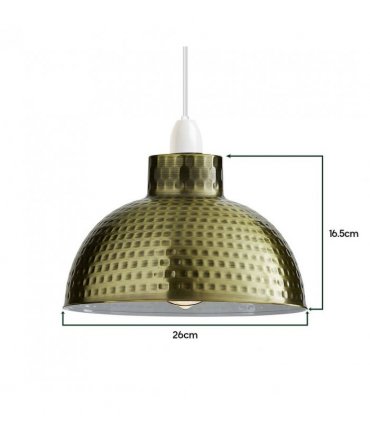 2 Pack Yellow Brass Retro Easy Fit Lamp Light Shade E27 Base Pendant Metal 26cm Dome Shape Large Lamp Shades