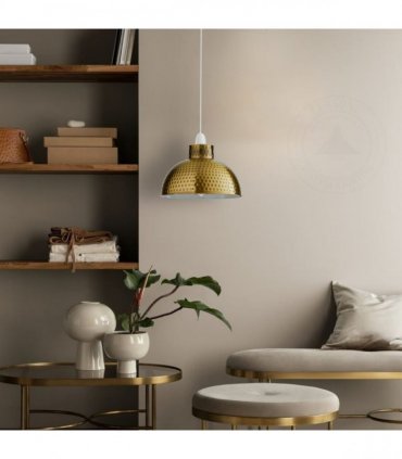 2 Pack Yellow Brass Retro Easy Fit Lamp Light Shade E27 Base Pendant Metal 26cm Dome Shape Large Lamp Shades