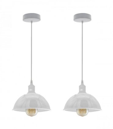2Pack Dome Shaped White Loft Style Sturdy Metal Lamp Shade Pendant Lights 21cm Bottom Spray Painted Finish Inner White