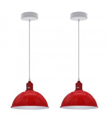 2Pack Dome Shaped Red Loft Style Sturdy Metal Lamp Shade Pendant Lights 21cm Bottom Spray Painted Finish Inner White