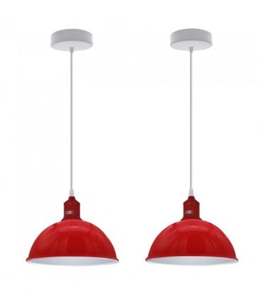 2Pack Dome Shaped Red Loft Style Sturdy Metal Lamp Shade Pendant Lights 21cm Bottom Spray Painted Finish Inner White