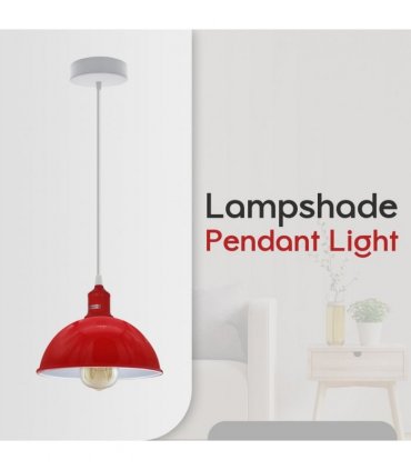 2Pack Dome Shaped Red Loft Style Sturdy Metal Lamp Shade Pendant Lights 21cm Bottom Spray Painted Finish Inner White