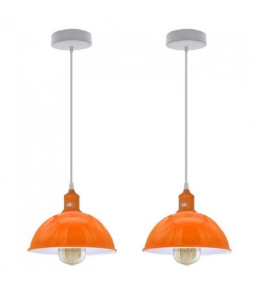 2Pack Dome Shaped Orange Loft Style Sturdy Metal Lamp Shade Pendant Lights 21cm Bottom Spray Painted Finish Inner White