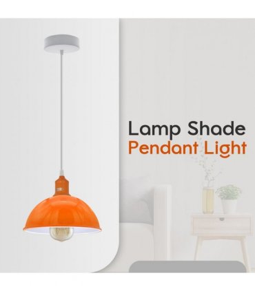 2Pack Dome Shaped Orange Loft Style Sturdy Metal Lamp Shade Pendant Lights 21cm Bottom Spray Painted Finish Inner White