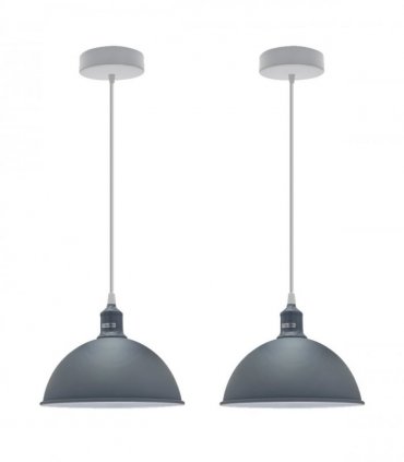 2Pack Dome Shaped Grey Loft Style Sturdy Metal Lamp Shade Pendant Lights 21cm Bottom Spray Painted Finish Inner White