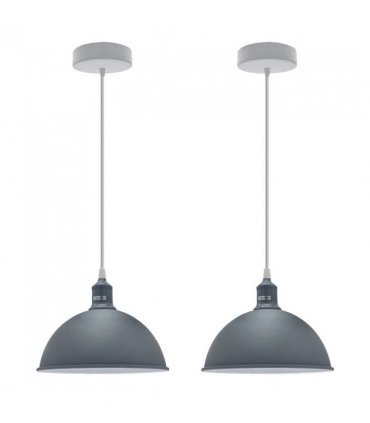 2Pack Dome Shaped Grey Loft Style Sturdy Metal Lamp Shade Pendant Lights 21cm Bottom Spray Painted Finish Inner White