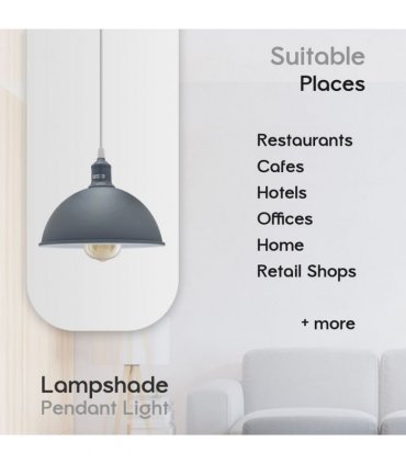 2Pack Dome Shaped Grey Loft Style Sturdy Metal Lamp Shade Pendant Lights 21cm Bottom Spray Painted Finish Inner White
