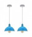 2Pack Dome Shaped Blue Loft Style Sturdy Metal Lamp Shade Pendant Lights 21cm Bottom Spray Painted  Finish Inner White