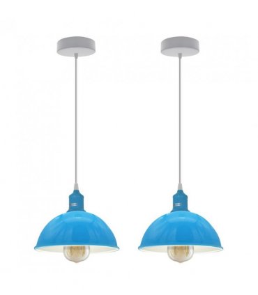 2Pack Dome Shaped Blue Loft Style Sturdy Metal Lamp Shade Pendant Lights 21cm Bottom Spray Painted  Finish Inner White