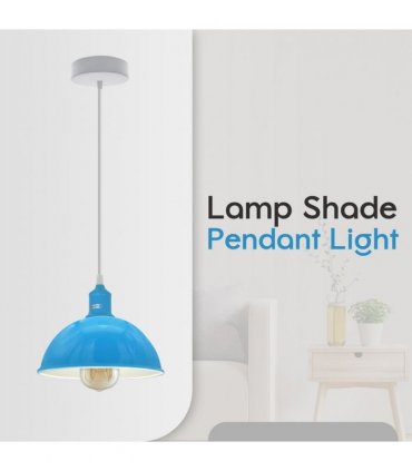 2Pack Dome Shaped Blue Loft Style Sturdy Metal Lamp Shade Pendant Lights 21cm Bottom Spray Painted  Finish Inner White