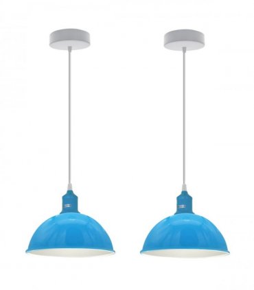 2Pack Dome Shaped Blue Loft Style Sturdy Metal Lamp Shade Pendant Lights 21cm Bottom Spray Painted  Finish Inner White